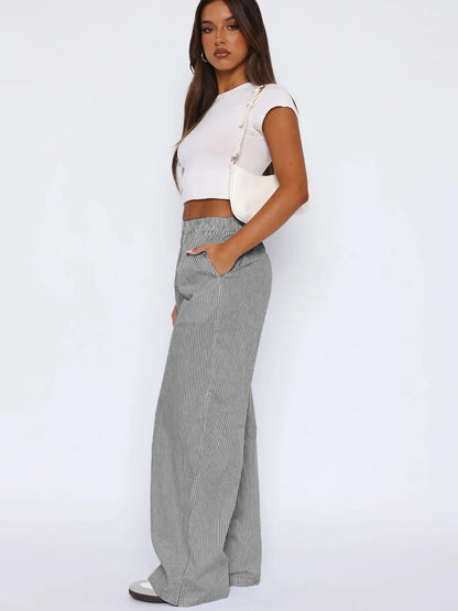 Fashion Casual Striped Trousers Striped Printed Wide Leg Trousers