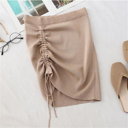 Hot Girl Hip Skirt Design High Waist With Straps Stretch Knitted Women's Skirt