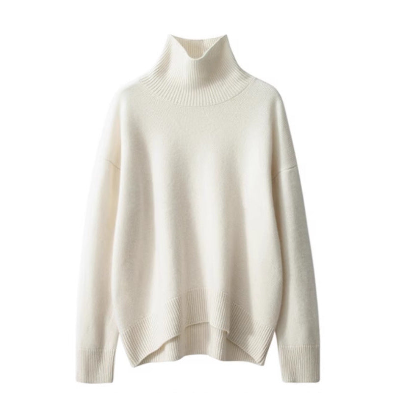 Women's Minimalist Turtleneck Wool Thick Loose Idle Style Knitted Bottoming Sweater