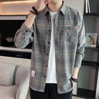 Loose Hong Kong Style Casual Coat Youth Plaid Shirt