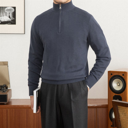 Commuter Slim-fit Stand-up Collar Zipper Wool Sweater