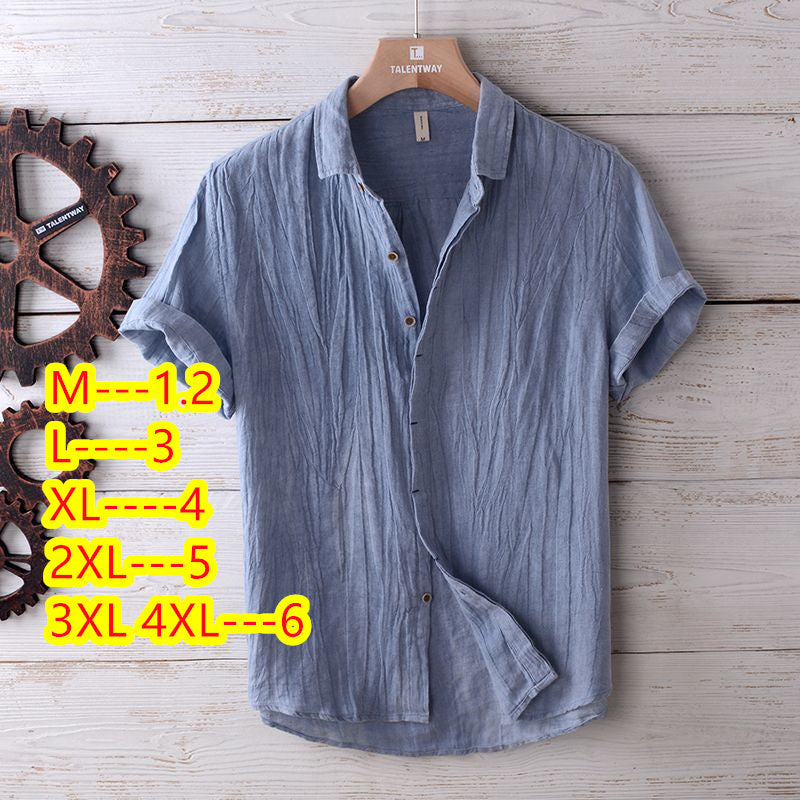 Men's Fashion Solid Color Retro Distressed Linen Shirt