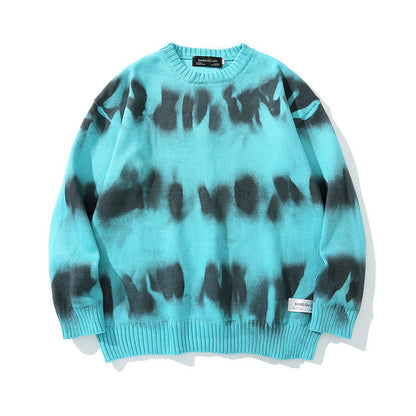 High Street Tie Dye Striped Knit Pullover Sweater Men's Hip Hop