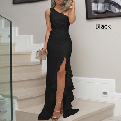 Long Evening Dress Duffles Split Mopping Big Swing Slit Dress Party Women