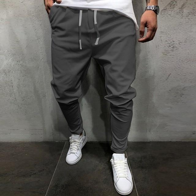 Men's Pants Solid Color Cropped Pants With Elastic Band