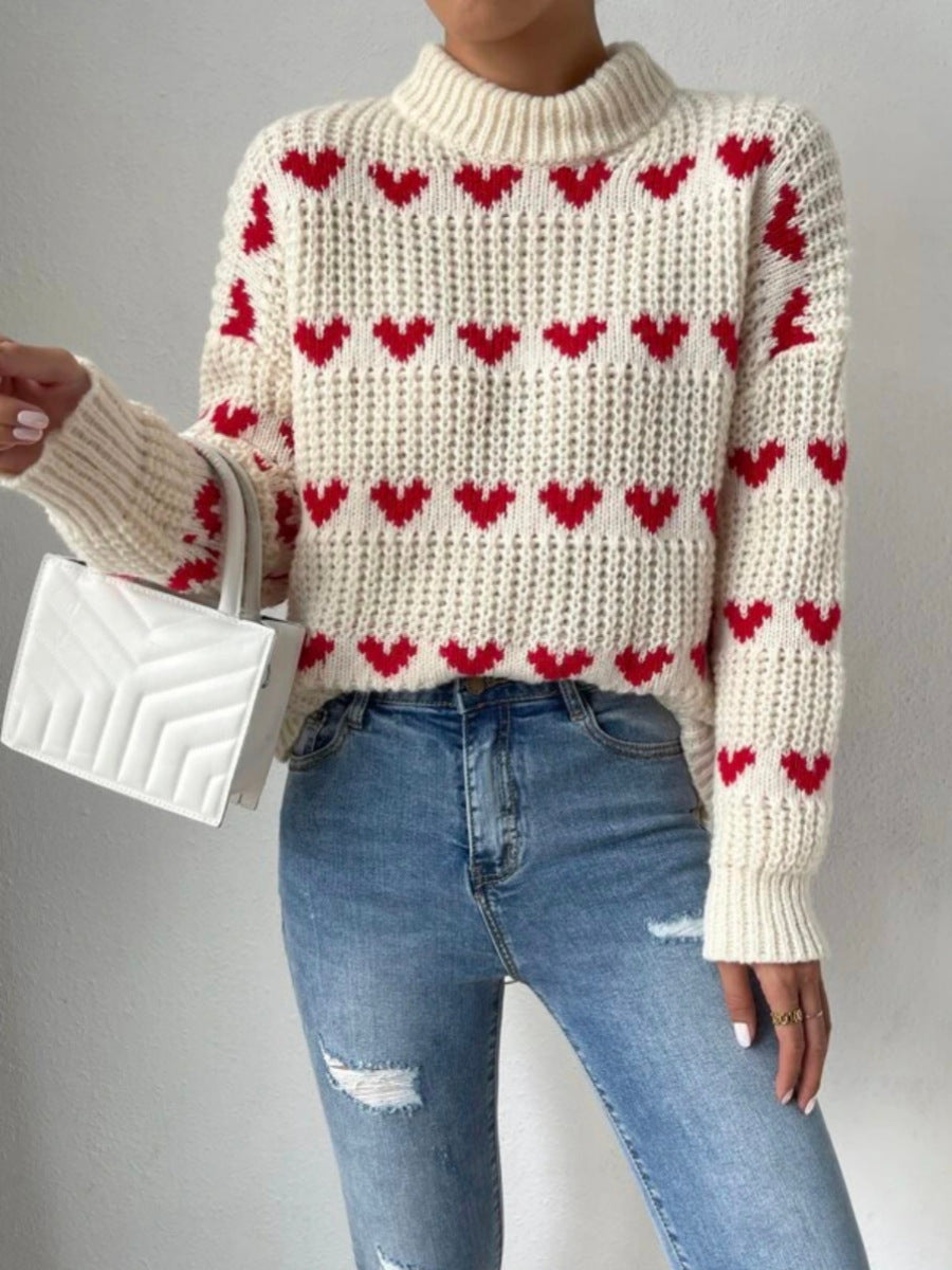 Loose Heart Jacquard Pullover