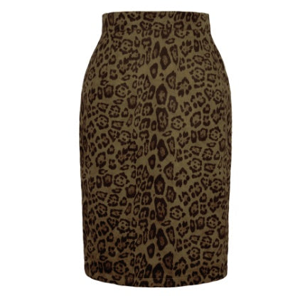 Leopard Print Faux Suede Bodycon Skirt, Sexy High Waist Knee Length Pencil Skirt, Women's Clothing