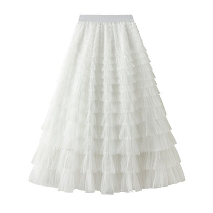 Cake Skirt Women's White Gauze Skirt Pleated Skirt