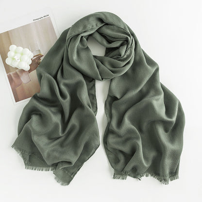 Herringbone Pattern Monochrome Artificial Cashmere Scarf Women's Simple Casual Style Tassel Warm Shawl