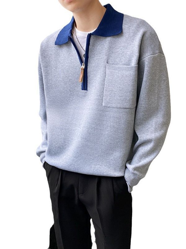 Men's Half Zipper Sweater Loose Polo Collar Sweater