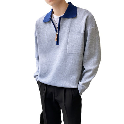 Men's Half Zipper Sweater Loose Polo Collar Sweater