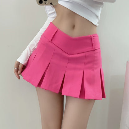 Women's Preppy Style Hot Girl Sexy V Waist Ultra Short Anti-exposure A- Line Skirt