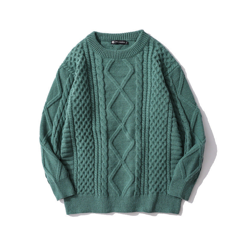 Japanese-style Retro Rhombus Twist Round Neck Sweater Loose And Idle All-matching Sweater