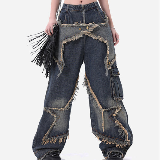 Men's And Women's Same Style American-style Distressed Heavy Industry Straight Casual Jeans