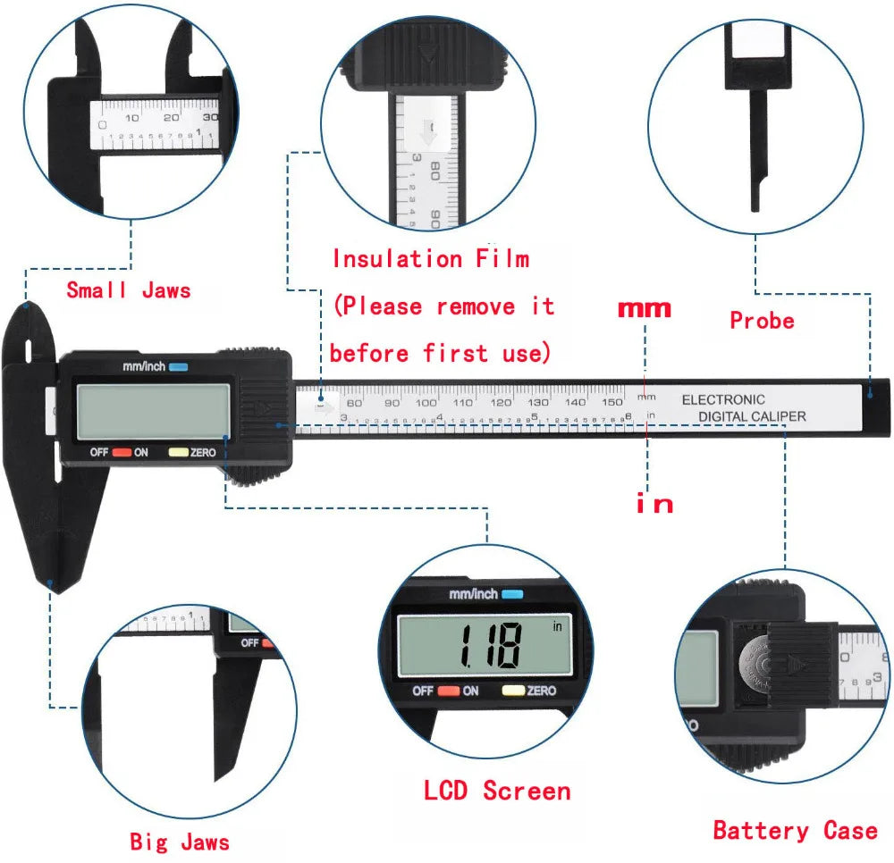 🔥 150mm 100mm Electronic Caliper Dial Vernier Caliper Gauge Micrometer Measuring Tools Digital Ruler