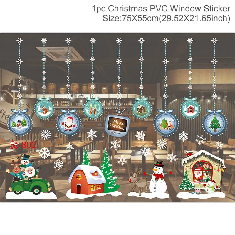 🔥 Christmas Window Sticker Merry Christmas Decorations For Home Ornament Xmas Navidad Natal Gifts