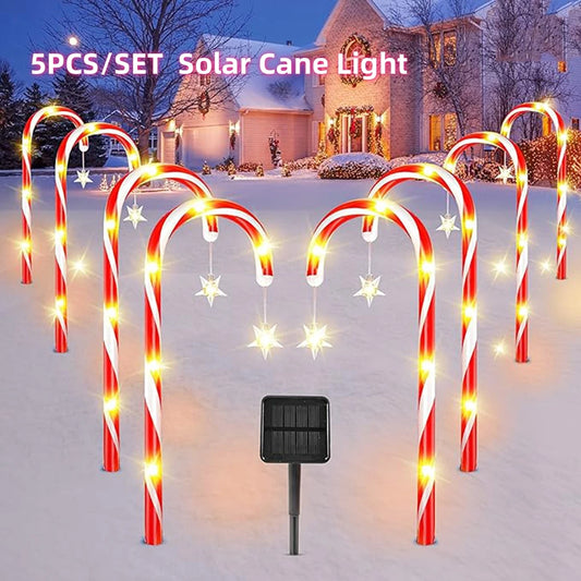 🔥 5PCS/Set Solar Cane Light Outdoor Waterproof Christmas Candy Ground Light Garden Landscape Decoration Lawn Light Colored