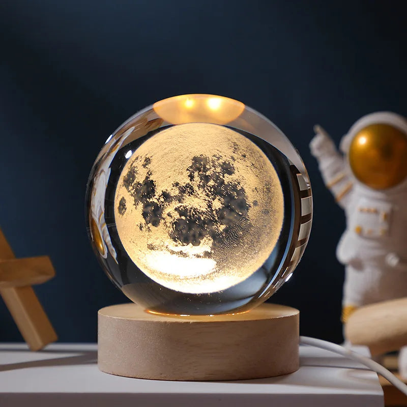 🔥 3D Crystal ball Crystal Planet Night Light Laser Engraved Solar System Globe Astronomy Birthday Gift Home Desktop Decoration