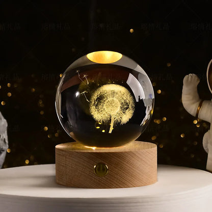 🔥 3D Crystal ball Crystal Planet Night Light Laser Engraved Solar System Globe Astronomy Birthday Gift Home Desktop Decoration