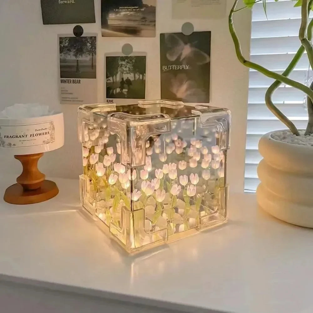 🔥 Creative Diy Tulip Flower Sea Cube Three-Dimensional Small Night Lamp