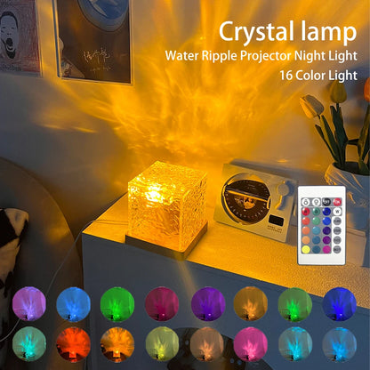 🔥 Dynamic Rotating Water Ripple Projector Night Light 3/16 Colors Flame Crystal Lamp for Living Room Study Bedroom Rotating Light