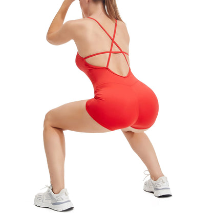 🔥 Yoga Set Women's Jumpsuit Sexy Buttocks Sports One-piece Fitness Suit Backless Cross Bodysuit Solid Color Sets Gym Clothing