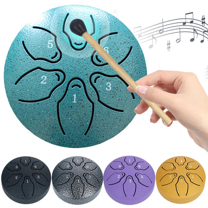 🔥 Steel Tongue Drum Portable Rain Drum Hand Pan Drum Percussion Musical Instruments 3 Inch 6 Notes For Yoga Meditation Musical Toy