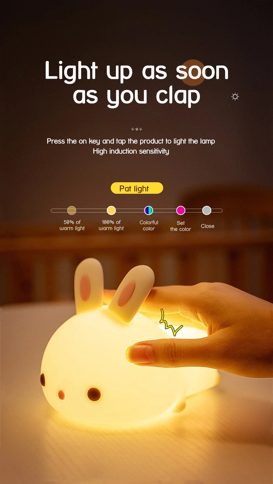 🔥 Touch Sensor RGB LED Rabbit Night Light 16 Colors