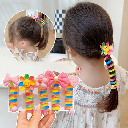 🔥 1PC New Lovely Rainbow Color High Elastic Spiral Hair Rope Head Rope Ponytail Hair