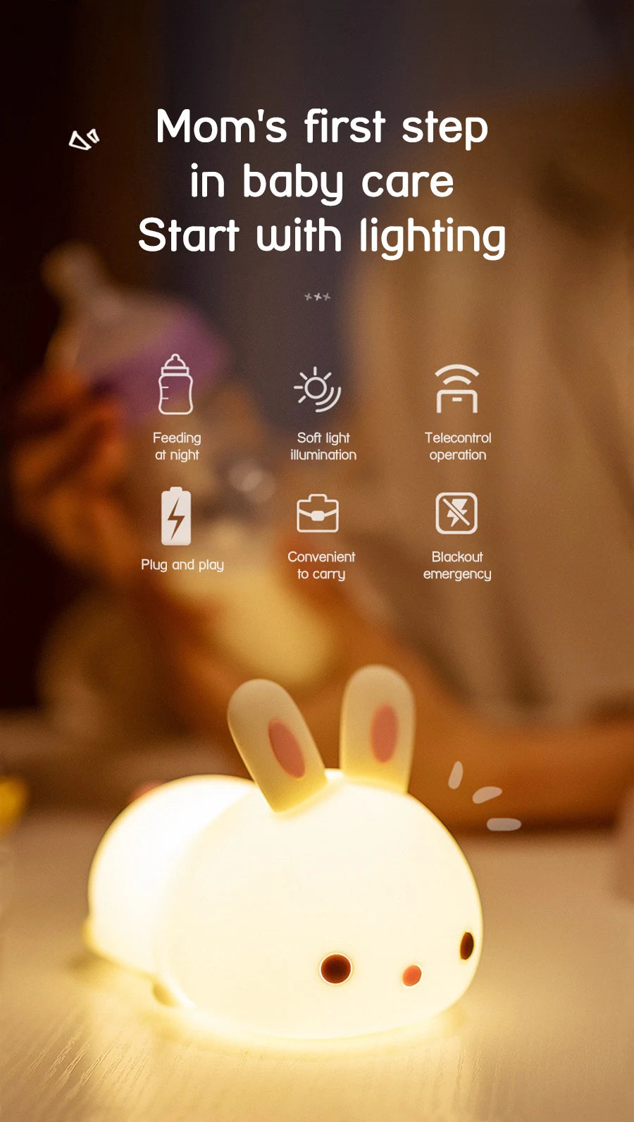 🔥 Touch Sensor RGB LED Rabbit Night Light 16 Colors