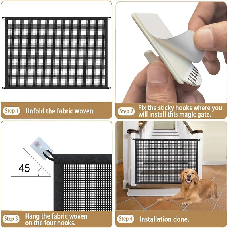 🔥 Pet Dog Barrier Fences with 4PCS Hook Pet Isolated Network Stairs Gate