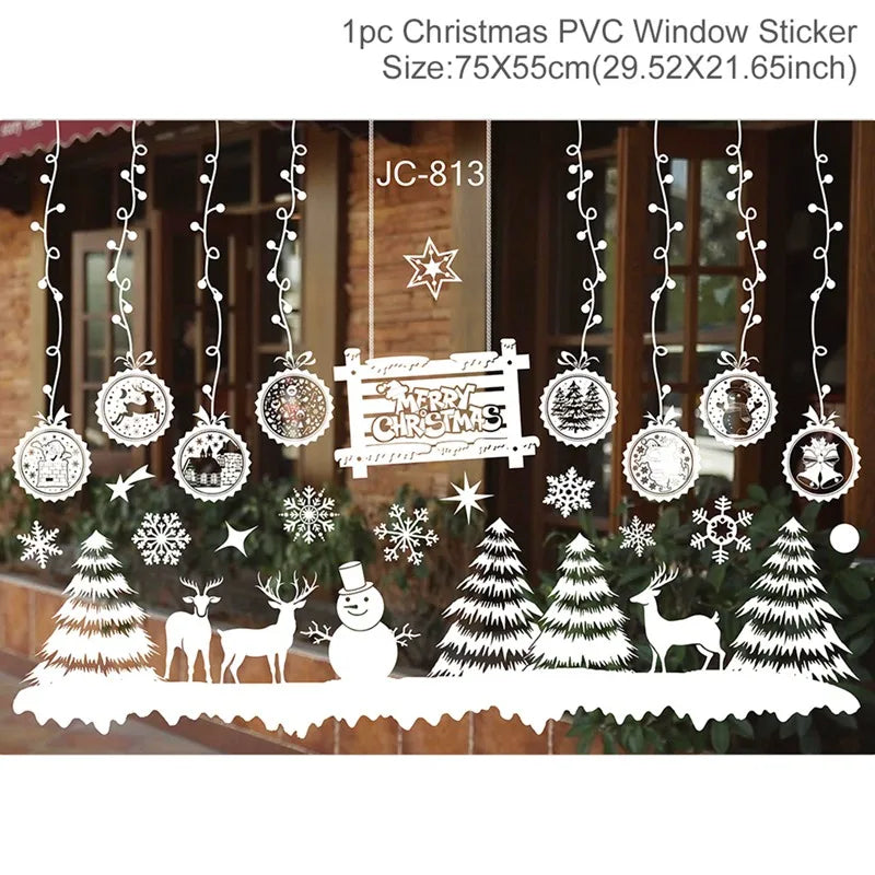 🔥 Christmas Window Sticker Merry Christmas Decorations For Home Ornament Xmas Navidad Natal Gifts