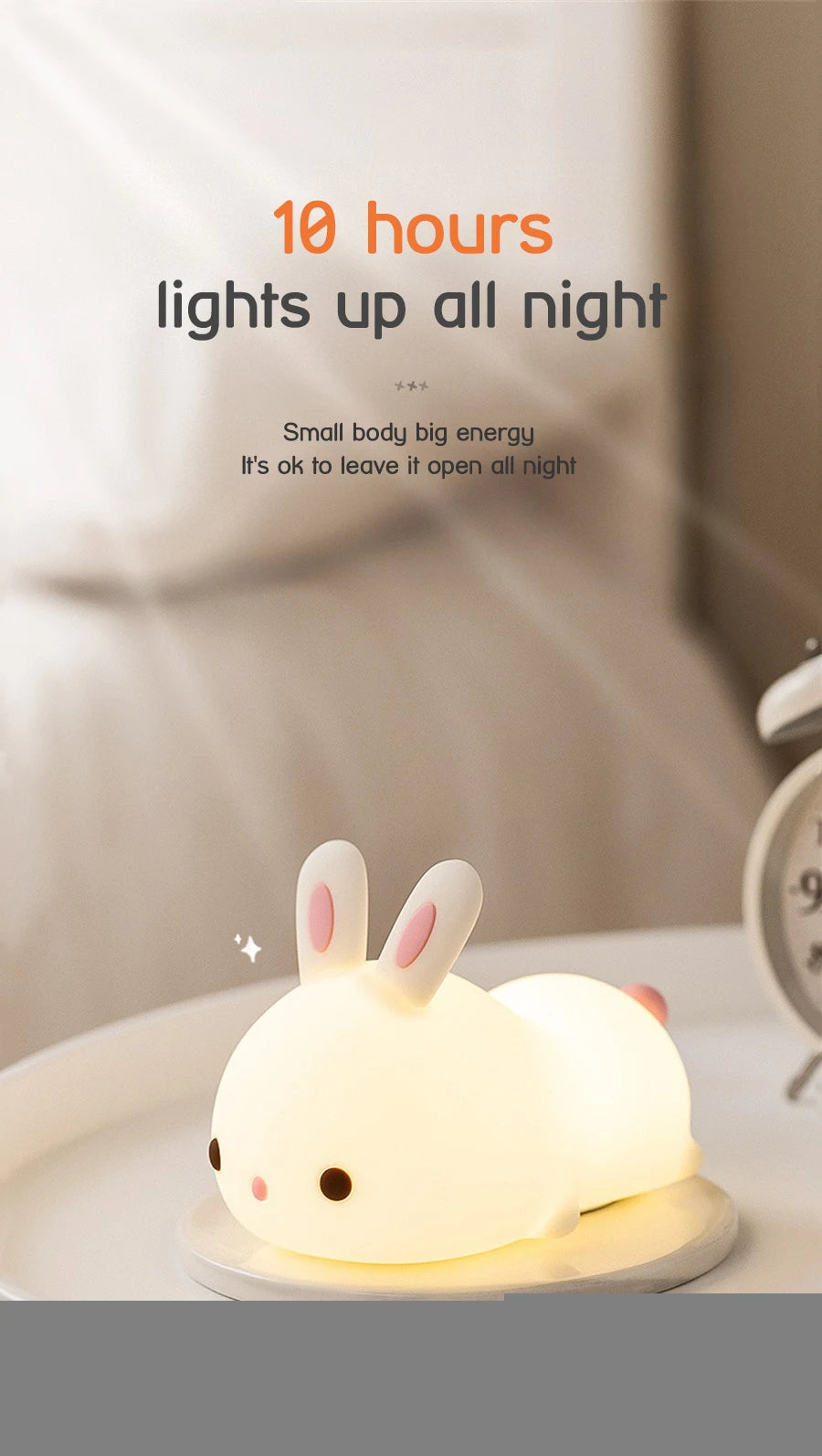 🔥 Touch Sensor RGB LED Rabbit Night Light 16 Colors