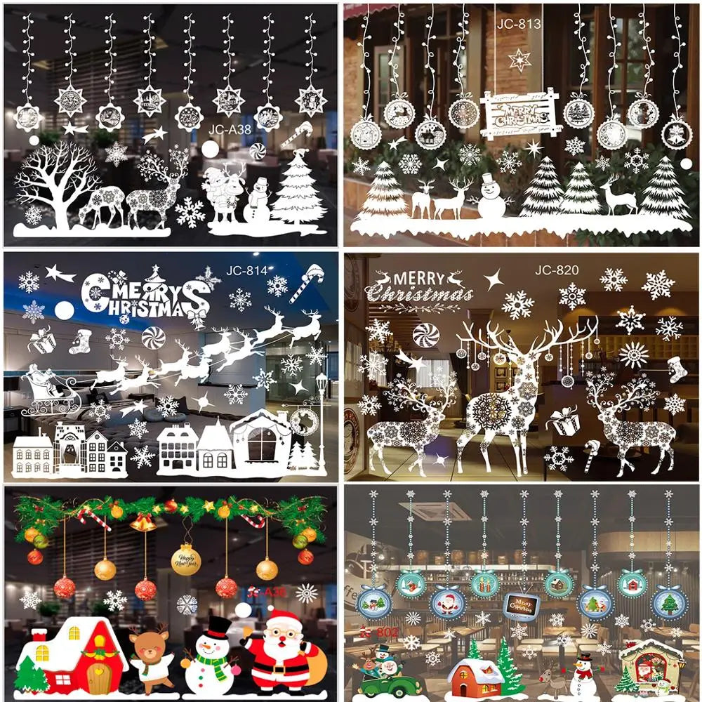 🔥 Christmas Window Sticker Merry Christmas Decorations For Home Ornament Xmas Navidad Natal Gifts