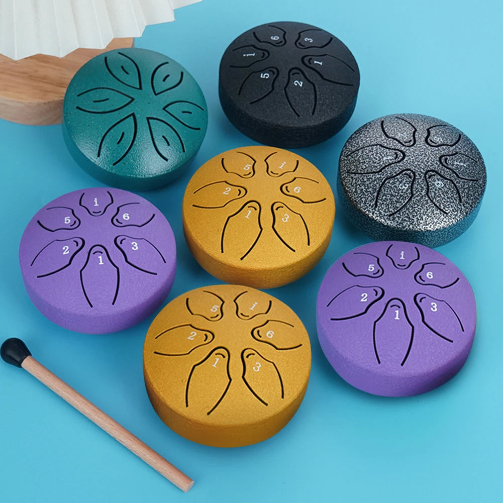 🔥 Steel Tongue Drum Portable Rain Drum Hand Pan Drum Percussion Musical Instruments 3 Inch 6 Notes For Yoga Meditation Musical Toy