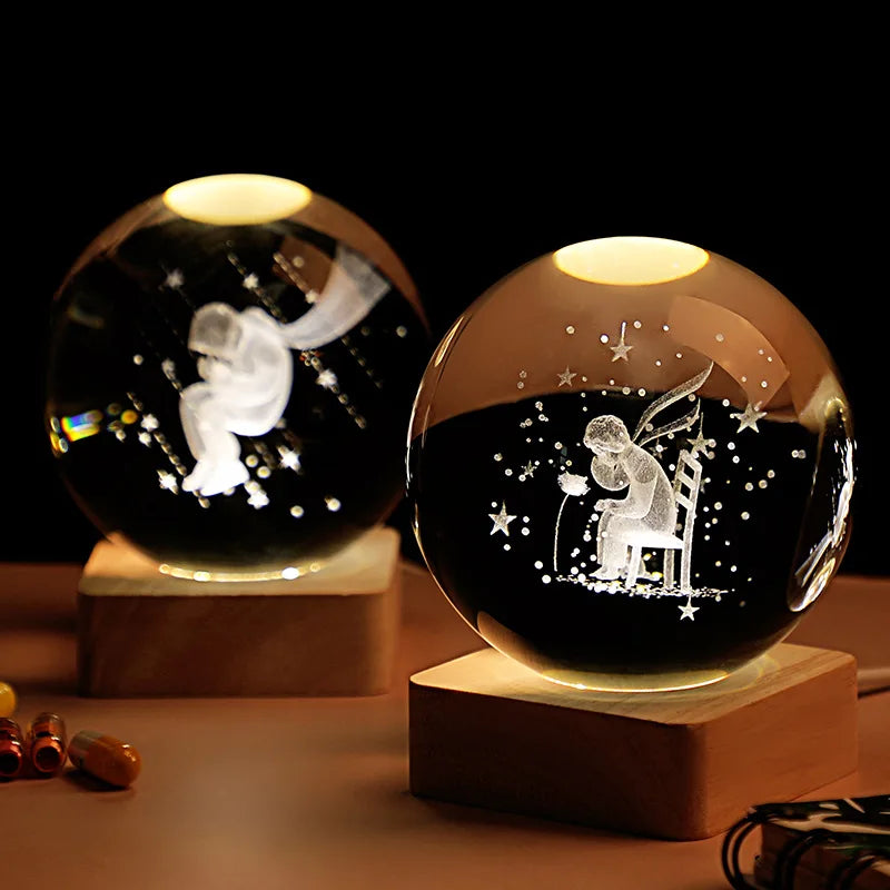 🔥 3D Crystal ball Crystal Planet Night Light Laser Engraved Solar System Globe Astronomy Birthday Gift Home Desktop Decoration