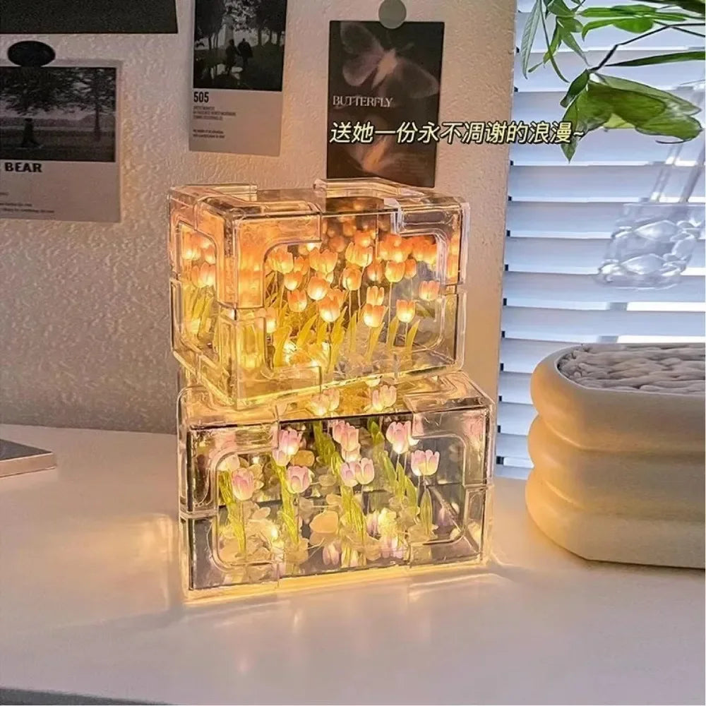 🔥 Creative Diy Tulip Flower Sea Cube Three-Dimensional Small Night Lamp