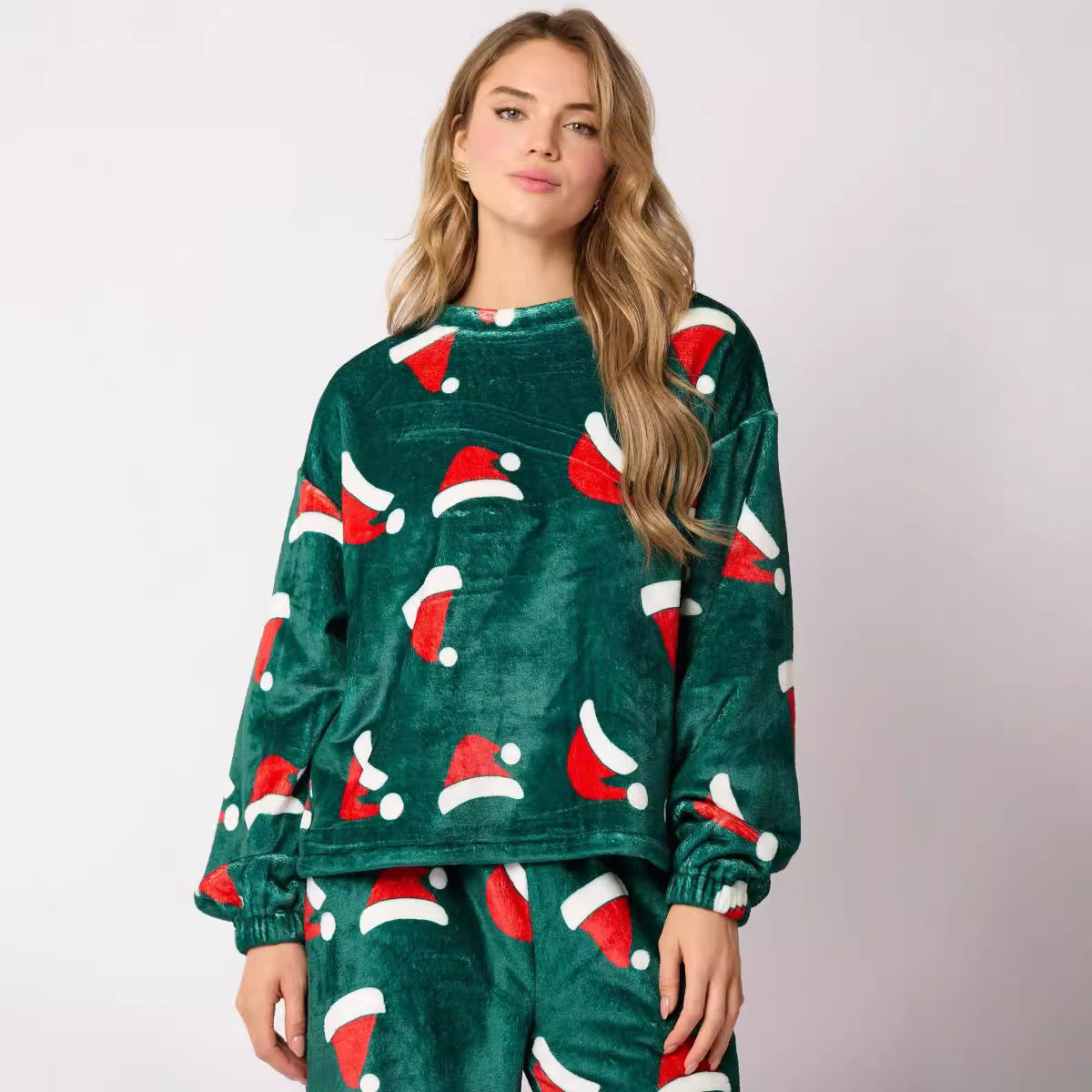 2024 Casual Flannel Pajama Sets For Women 2 Piece Cute Long Sleeve Matching Lounge Shirts Sets Santa Claus Pajamas Homewear