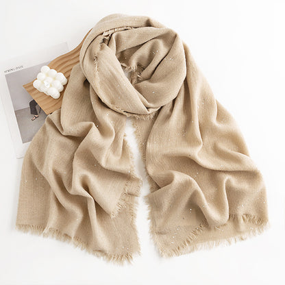 Herringbone Pattern Monochrome Artificial Cashmere Scarf Women's Simple Casual Style Tassel Warm Shawl