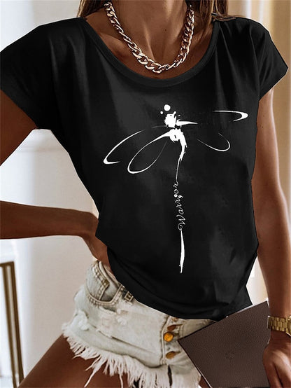 Women's Short-sleeved T-shirt Bamboo Dragonfly 3D Printing