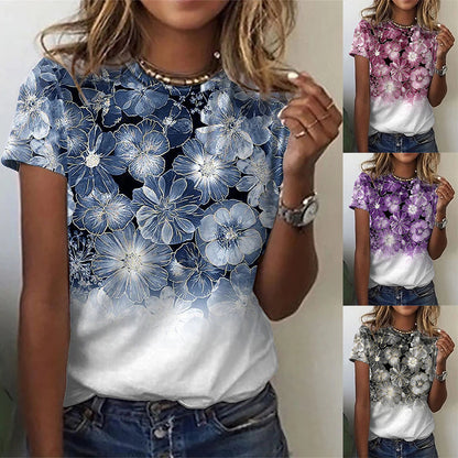 Huamang Printed Short Sleeve Round Neck T-Shirt