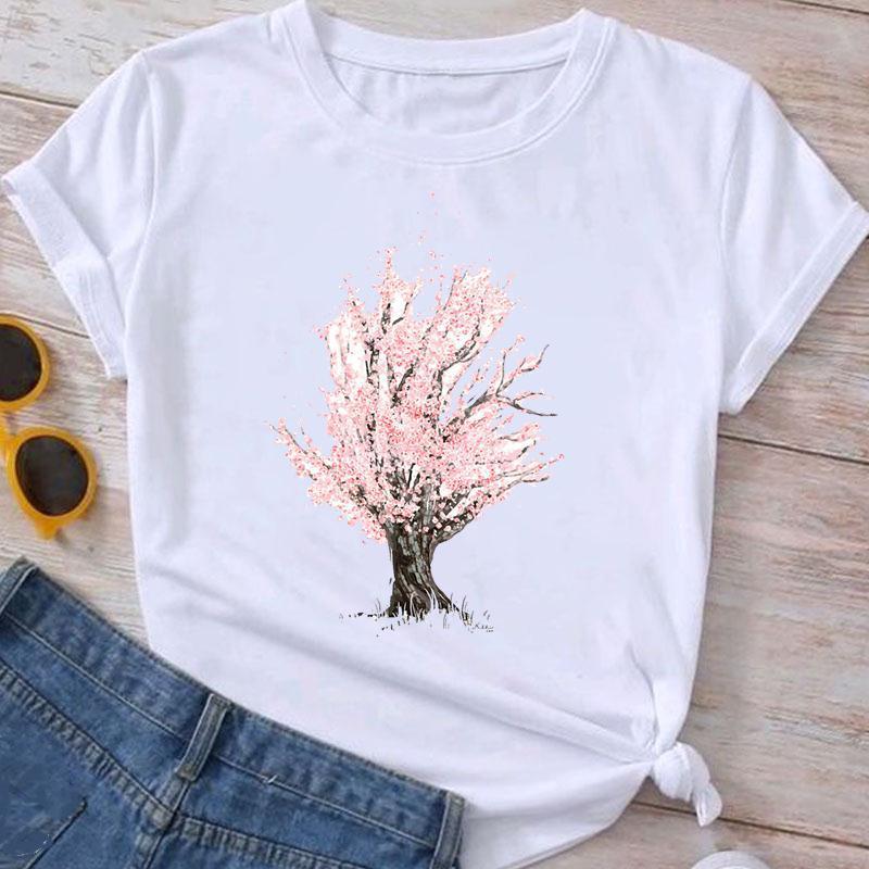 Flower Plant Bottoming Shirt Half Sleeve Simple Cartoon