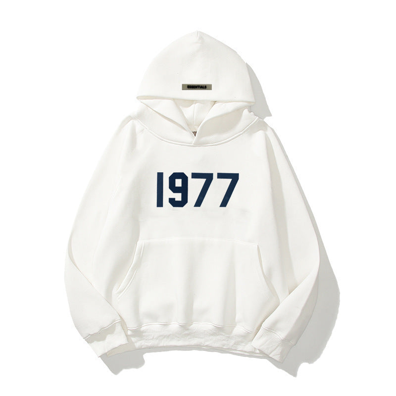 Fashion Brand Sweater High Street Loose Fleece-lined 1977 Words Sweater Men's And Women's Hoodies