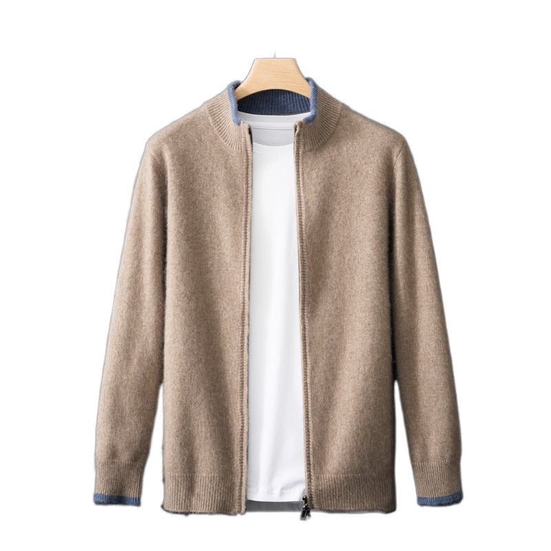 Fashion Cardigan Men's Stand Collar Zipper Color Stitching Thickened Sweater