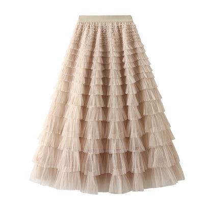 Cake Skirt Women's White Gauze Skirt Pleated Skirt