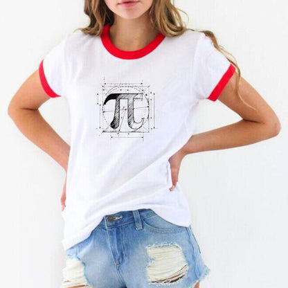 Fashion Ladies White Printed Short Sleeve T-Shirt