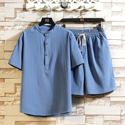 Chinese Style Two-piece Suit Summer New Stand Collar Retro Short Sleeve Suit