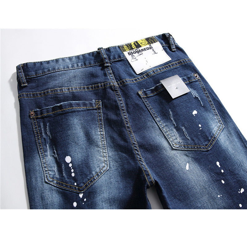 men jeans famous D2 Men slim jeans pants mens denim trousers zipper blue hole Pencil Pants