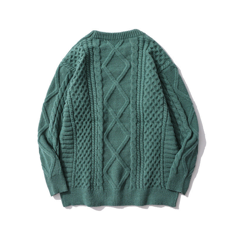 Japanese-style Retro Rhombus Twist Round Neck Sweater Loose And Idle All-matching Sweater