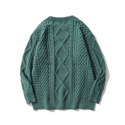 Japanese-style Retro Rhombus Twist Round Neck Sweater Loose And Idle All-matching Sweater